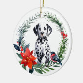 Schattige Dalmatische Puppy Waterverf Poinsettia Keramisch Ornament (Links)