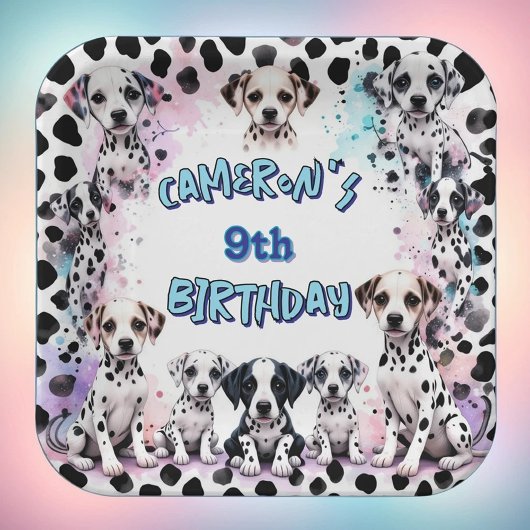 Schattige Dalmatische Puppy Waterverf Verjaardag Papieren Bordje