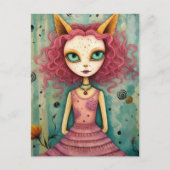 Schattige dame met kattenoren gemengde mediacollag briefkaart (Voorkant)