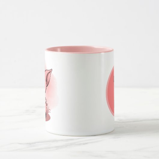 schattige dame voegt tekst toe mok (Midden)