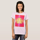 Schattige dames T-shirt met roze koraal en geel (Voorkant volledig)