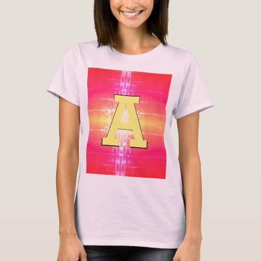 Schattige dames T-shirt met roze koraal en geel (Voorkant)