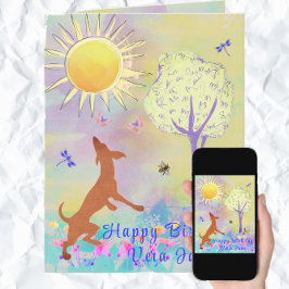 Schattige Dancing Dog Waterverf Art Happy Birthday Kaart