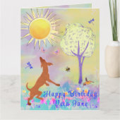 Schattige Dancing Dog Waterverf Art Happy Birthday Kaart (Voorkant)