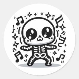 Schattige Dancing Skeleton Funny Kawaii Halloween  Ronde Sticker