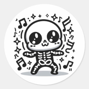 Schattige Dancing Skeleton Funny Kawaii Halloween Ronde Sticker