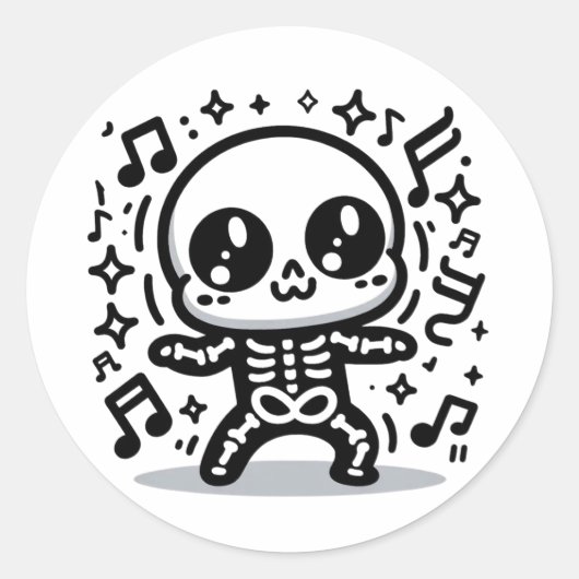 Schattige Dancing Skeleton Funny Kawaii Halloween  Ronde Sticker (Voorkant)