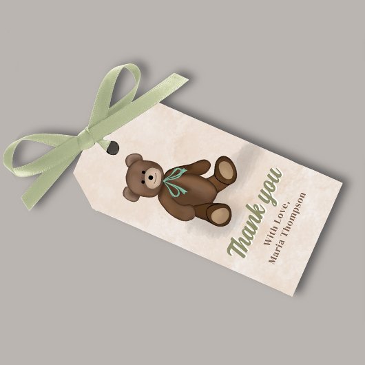 Schattige "Dank je wel" teddybeer voor baby shower Cadeaulabel