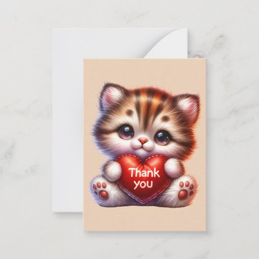 Schattige dank u kat bericht toevoegen notitiekaartje (Voorkant)