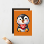 Schattige dank u voeg bericht Penguin toe Notitiekaartje (Voorkant / Achterkant in situ)