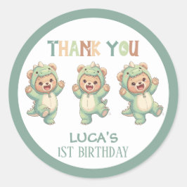 Schattige dankjewel teddybeer dinosaurus verjaarda ronde sticker