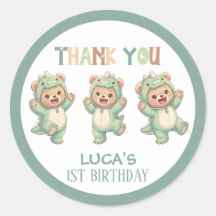 Schattige dankjewel teddybeer dinosaurus verjaarda ronde sticker