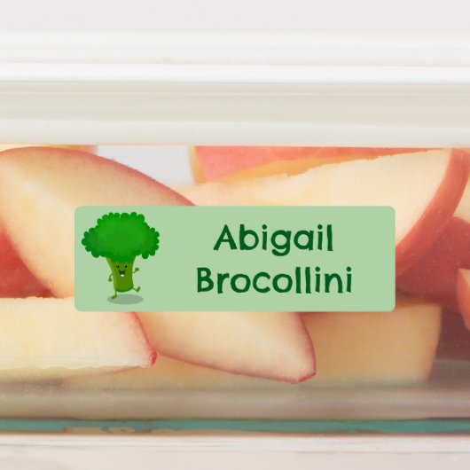 Schattige dansen broccoli cartoon gepersonaliseerd labels (Aangebracht)