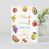 Schattige dansend fruit verjaardagsfeestje kaart (Staand voorkant)