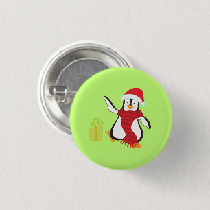 Schattige dansende cartoon pinguïn met rode hoed e ronde button 3,2 cm