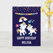 Schattige Dansende Eenhoorns Magische Regenboog & Kaart (Gele Bloem)