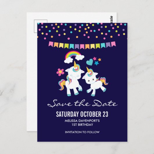 Schattige Dansende Eenhoorns Magische Sla de Datum Briefkaart (Voorkant / Achterkant)