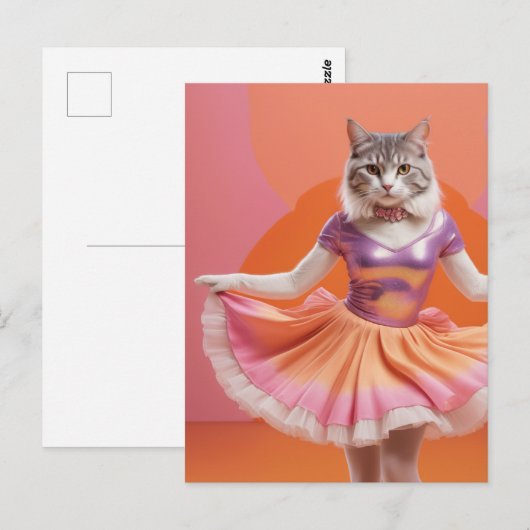 Schattige dansende kat in roze Sinaasappel Briefkaart (Voorkant / Achterkant)