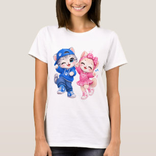 Schattige Dansende Katten Vrouwen T-Shirt Kawaii