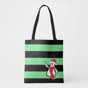 Schattige dansende pinguïn met rode hoed en sjaal tote bag
