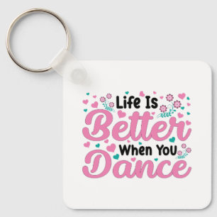 Schattige Danser Zegt Roze & Turquoise Confetti Sleutelhanger