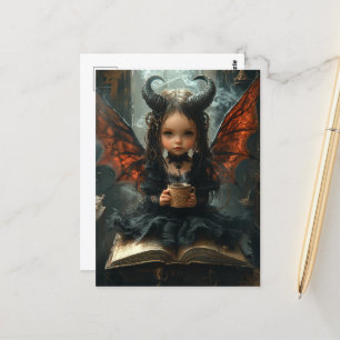 Schattige Dark Angel met koffie en een boek Briefkaart