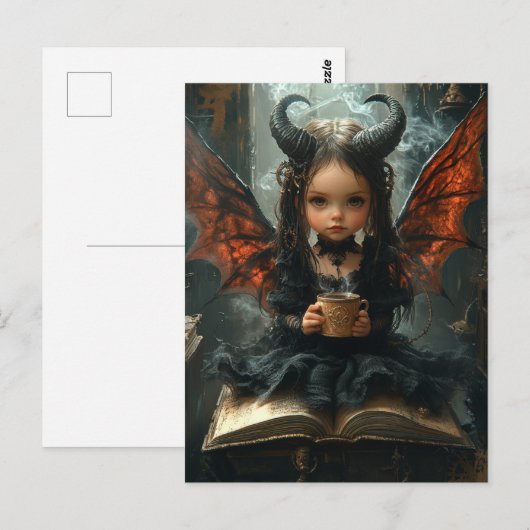 Schattige Dark Angel met koffie en een boek Briefkaart (Voorkant / Achterkant)
