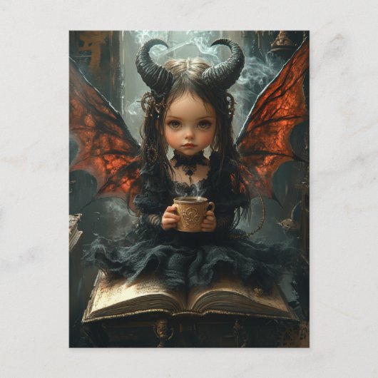 Schattige Dark Angel met koffie en een boek Briefkaart (Voorkant)