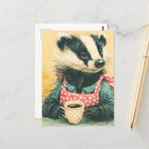 Schattige das met een koffie rode polka dot Schort Briefkaart