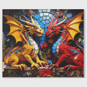 Schattige decoratief inpakpapier Kleurrijke Draken (Vlak)