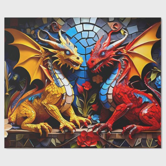 Schattige decoratief inpakpapier Kleurrijke Draken (Vlak)