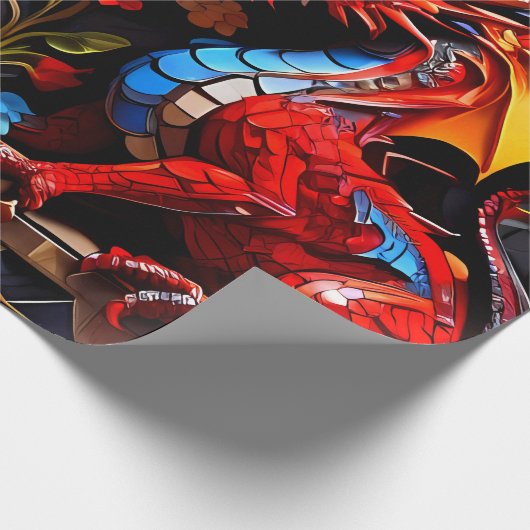 Schattige decoratief inpakpapier Kleurrijke Draken (Hoek)