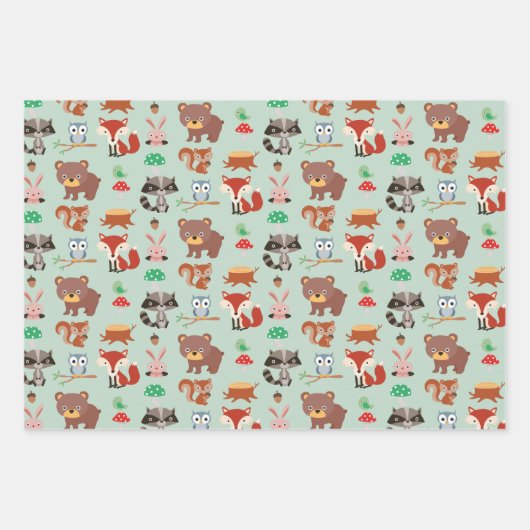 Schattige deer en bosdieren inpakpapier vel (Voorkant 3)