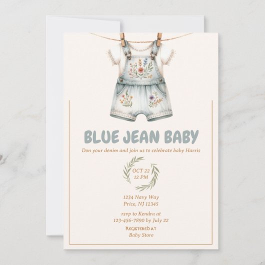 Schattige Denim Blue Jean Baby shower Kaart (Voorkant)