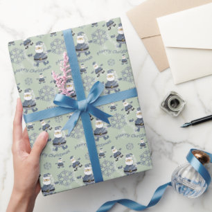 Schattige Denim Kerstmis Santa Pattern Cadeaupapier