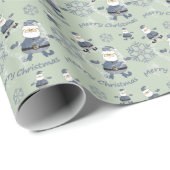 Schattige Denim Kerstmis Santa Pattern Cadeaupapier (Rol Hoek)