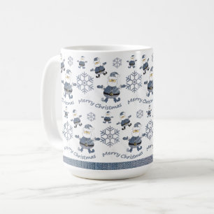 Schattige Denim Kerstmis Santa Pattern Koffiemok