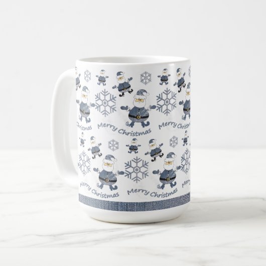 Schattige Denim Kerstmis Santa Pattern Koffiemok (Voorkant links)