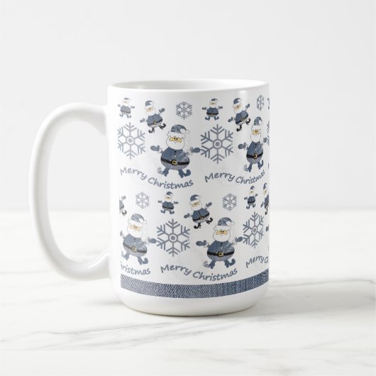 Schattige Denim Kerstmis Santa Pattern Koffiemok (Links)