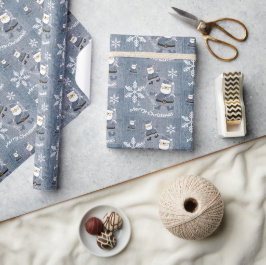 Schattige Denim Mode Kerstmis Santa Pattern Cadeaupapier