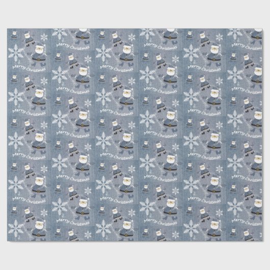 Schattige Denim Mode Kerstmis Santa Pattern Cadeaupapier (Vlak)