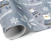 Schattige Denim Mode Kerstmis Santa Pattern Cadeaupapier (Rol Hoek)