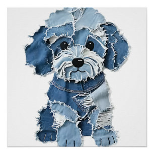 Schattige denim patchwork hond illustratie perfect poster