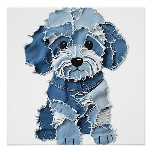 Schattige denim patchwork hond illustratie perfect poster (Voorkant)