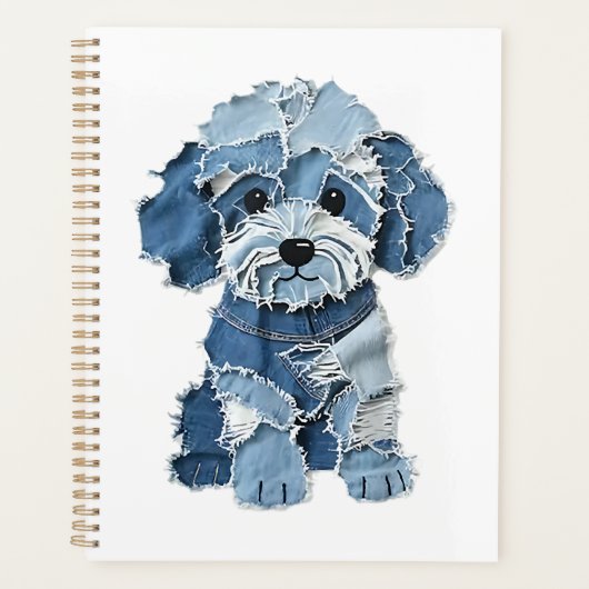 Schattige denim patchwork hond illustratie planner (Voorkant)