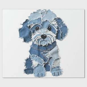 Schattige denim patchwork hondenillustratie cadeaupapier