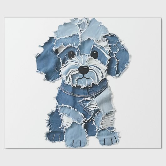 Schattige denim patchwork hondenillustratie cadeaupapier (Vlak)