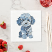 Schattige denim patchwork hondenillustratie servet (Insitu)