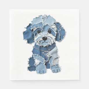 Schattige denim patchwork hondenillustratie servet