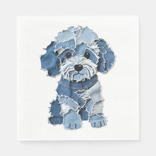 Schattige denim patchwork hondenillustratie servet (Voorkant)